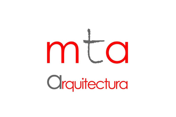 Logotipo a color de la marca mta, arquitectura.
