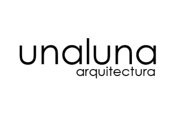 Logotipo con tipografía negra de la marca unaluna, arquitectura.