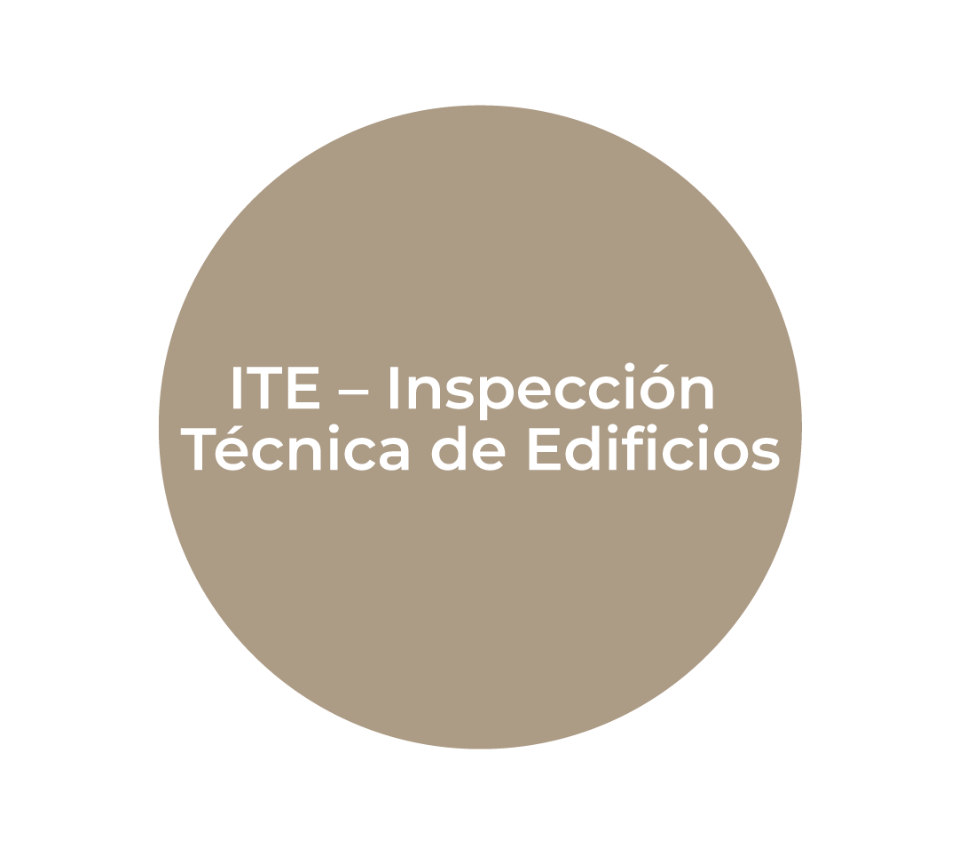 Circunferencia con el siguiente texto centrado: ITE – Inspección Técnica de Edificios.